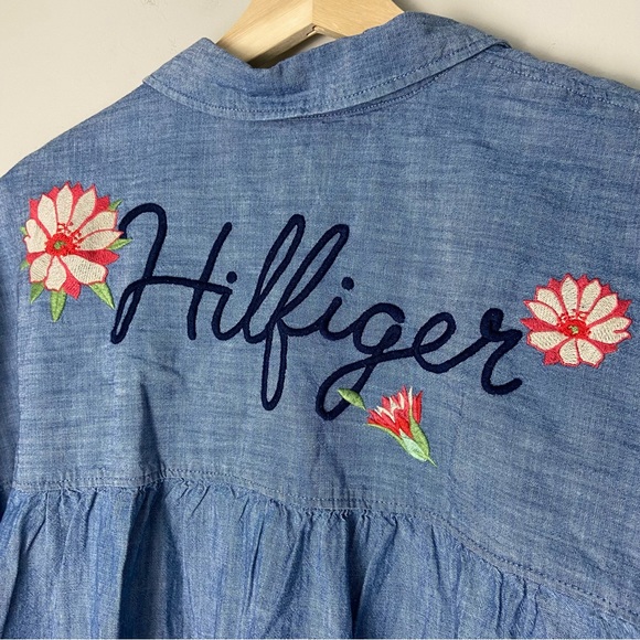 Tommy Hilfiger Floral Embroidered Denim Button Down Shirt - Picture 7 of 7